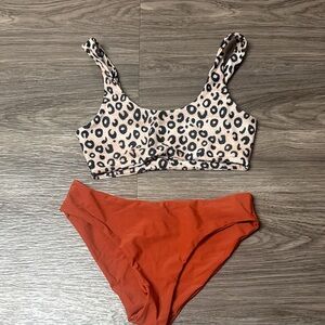 SHEIN Leopard Print and Orange Kids Bikini